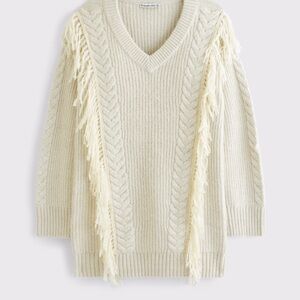 Abercrombie & Fitch V-Neck Cream Fringe Sweater Mini Dress size Large Petite